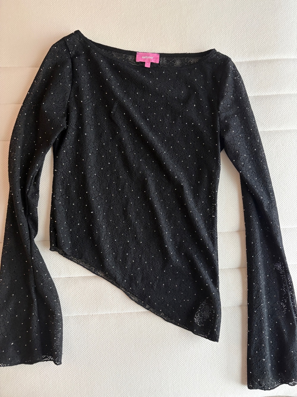 Edikted black rhinestone mesh top